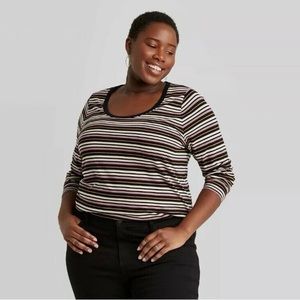 Plus Size Ava & Viv Stripe Long Sleeve Shirt - NWT 2X (20W/22W) Style Stripe/568